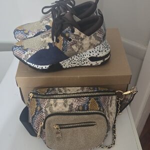 Steve Madden Multicolor Snakeskin Sneakers and Bag Set